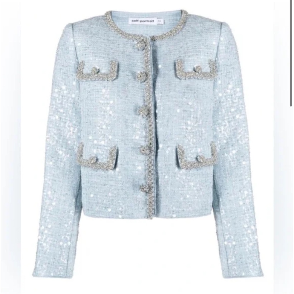 Self-Portrait Blue Sequin Boucle Jacket - Picture 3 of 3
